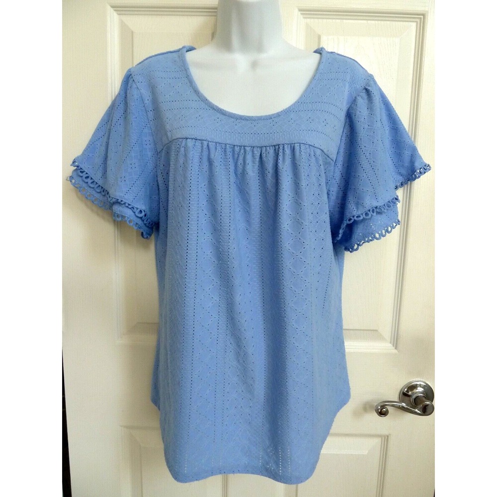 *NOTATIONS Sz Large 12/14 Flutter Sleeve Eyelet Blouse Whimsical Cottagecore*